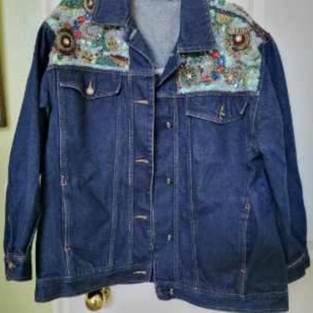 Ladies denim coat with rhinestones